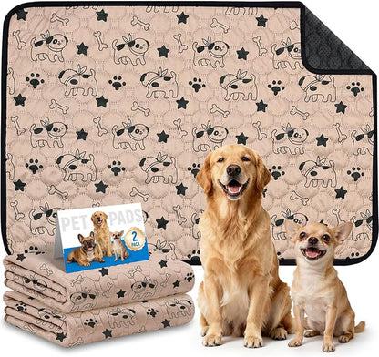 2 Pack Washable Pee Pads for Dogs, Absorbent Reusable Puppy Training Pads, Leakproof, Non-Slip, Waterproof Cat Doggie Pad Pet Potty Mat for Indoor&Outdoor, Whelping, Crate, Coffee 20"x28"