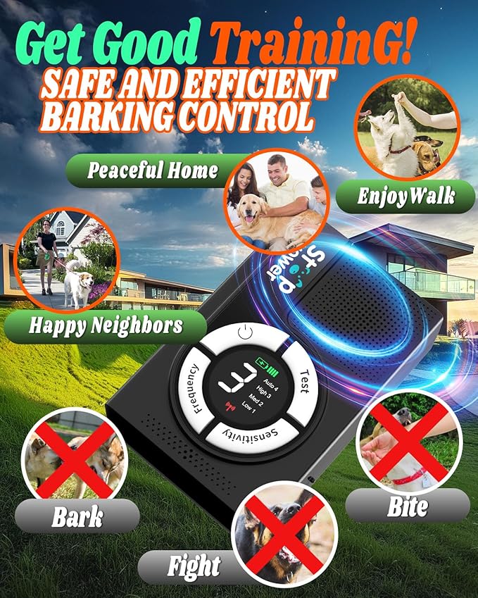 1500 mAh Rechargeable Anti Barking Device for Dogs Indoor, 9 Modes Dog Bark Deterrent Devices Dog Training & Behavior Aids Up to 50 Ft Range, Bark Box Dog Barking Control Devices Safe for Humans, Dogs