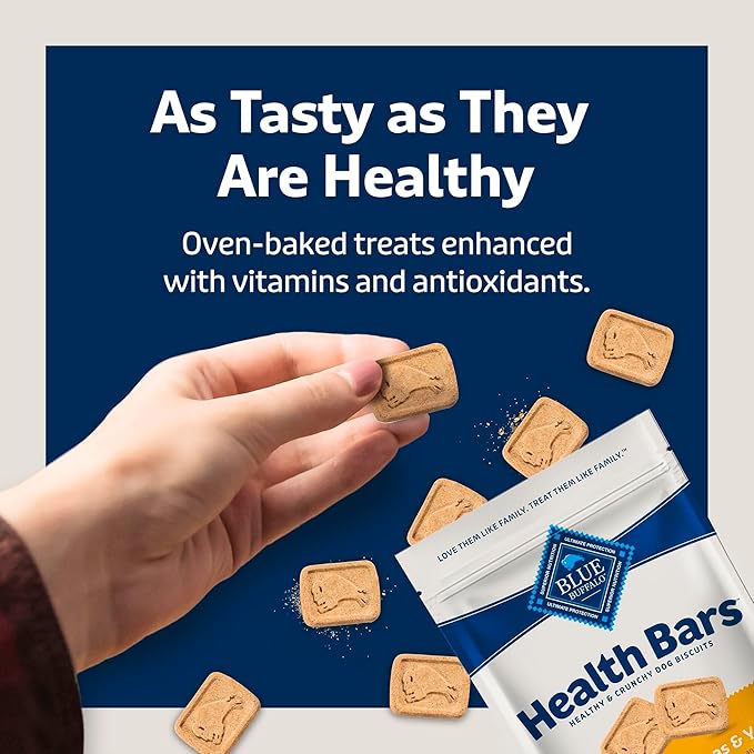 Blue Buffalo Health Bars Crunchy Dog Biscuits, Oven-Baked Dog Treats Made with Natural Ingredients, Bananas & Yogurt, 16-oz Bag