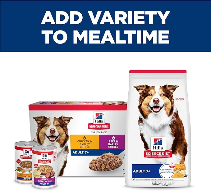 Hill's Science Diet Adult 7+ Wet Dog Food, Beef & Barley, 13 oz. Cans, 12-Pack