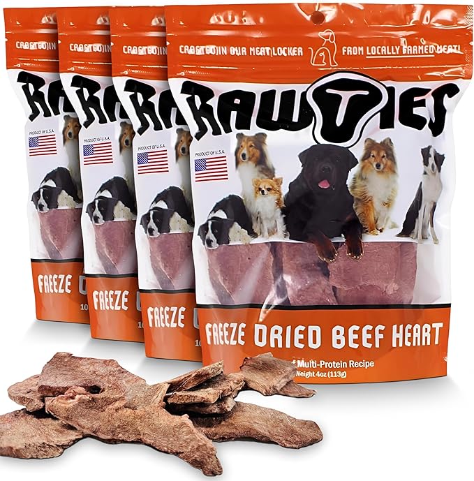 Premium Freeze-Dried Raw Beef Heart for Dogs – 100% USA-Sourced Raw Meat Dog Food – Grain-Free, No Fillers, High Protein Nutrition for Small & Large Breeds, 4 Pack