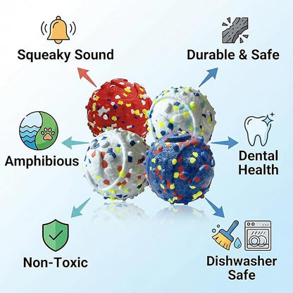 CAISHOW Dog Ball Squeak Toys Indestructible Float On Water Fetch Bouncy Durable Solid Rubber Ball for Puppy Small and Medium Dogs Playing Toys(Bell Ball 4Pcs)