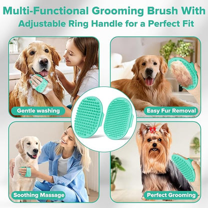 Augwind 6PCS Pet Grooming Kit for Dogs,Cats and Horses | Dog Washing Gloves | Dog Bath Brush | Dog Bath Gloves | Dog Shampoo Brush | Pet Grooming Gloves | Dog Bath Supplies (Green)