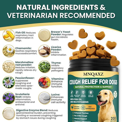 Dog Cough Relief Chews,Kennel Coughing Treatment,Natural Herbal Formula, Relief for Cough and Breathing Discomfort-100% Natural Respiratory Support,Safe Suppressant Treats