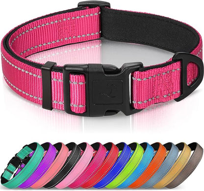 Joytale Reflective Dog Collar, Soft Neoprene Padded, Metal D-Ring, Nylon Pet Collar Adjustable for Puppy and Small Dogs, Hotpink, XS