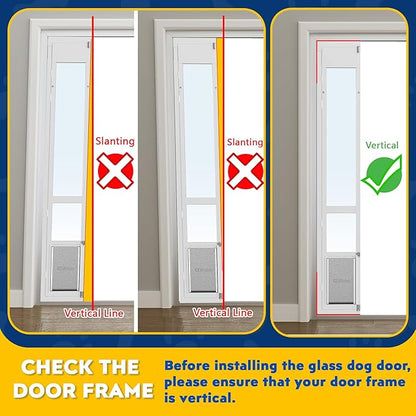 XLarge Dog Door for Sliding Glass Doors, 91 7/16" to 96" Tall, 12.8" Wide, Aluminum Frame, Magnetic Seal, Perfect for X-Large Pets Up to 220 lbs