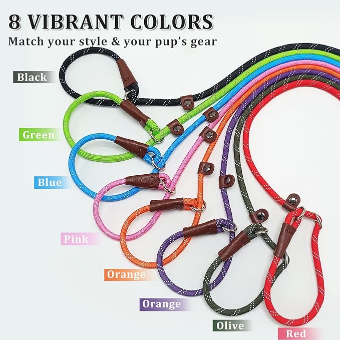 WYUZE 2-Pack 8ft Slip Leads for Dogs No Pull, Reflective Pet Behavior Training Lead, 1/3" Nylon Rope Slip Control Leash for Small Medium Dogs, Black+Pink