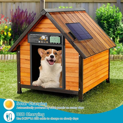 Automatic Pet Door, Dog Door Radar, Timer & Light Sensor Modes, Solar & USB Rechargeable Doggy Door, Durable Aluminum, Weatherproof, 10"×13", 24/7 Operation for Small Pets Up to 45 lb (Black)