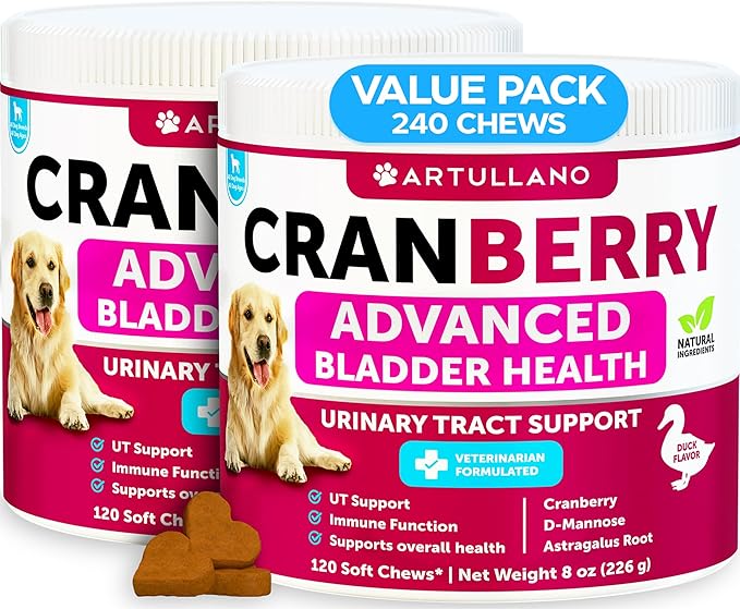2 Pack (240 Chews Total) Dog UT Treats - Cranberry Chews for Dogs - Urinary Tract & Bladder Support Supplement with Natural Cranberry Extract - Tasty Soft Bites with Fish Oil, Pumpkin, D-Mannose