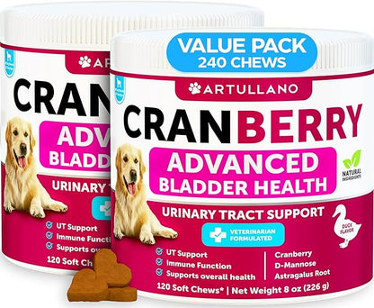 2 Pack (240 Chews Total) Dog UT Treats - Cranberry Chews for Dogs - Urinary Tract & Bladder Support Supplement with Natural Cranberry Extract - Tasty Soft Bites with Fish Oil, Pumpkin, D-Mannose