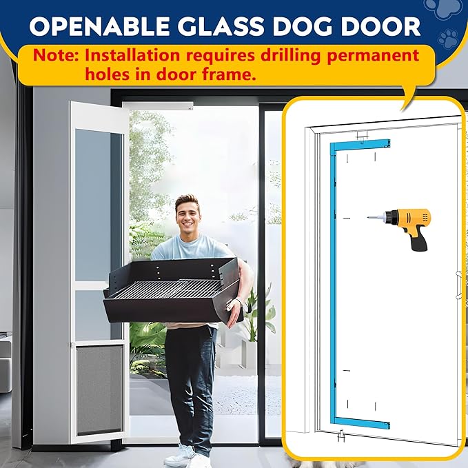 XLarge Dog Door for Sliding Glass Doors, 91 7/16" to 96" Tall, 12.8" Wide, Aluminum Frame, Magnetic Seal, Perfect for X-Large Pets Up to 220 lbs