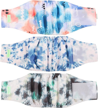 wegreeco Washable Male Dog Belly Band (Stylish Pattern)- Pack of 3 - Washable Male Dog Belly Wrap, Dog Diapers Male (Tie-dye, Ink, X-Large)