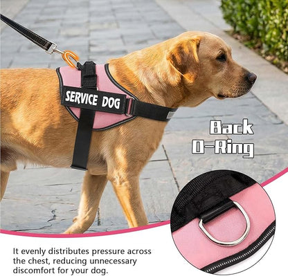 MUMUPET Service Dog Harness, No Pull Reflective Adjustable with Handle, Soft Breathable Padding for Medium Dogs, 2 Removable Velcro Patches (Pink, M)