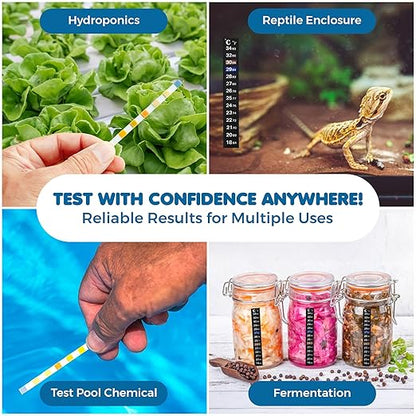 SunGrow Test Kit for Aquarium, Accurate Water Quality Monitoring, Essential Tool for Fish Keepers and Tank Maintenance, 1 Bottle with 100 Strips & 3-Piece Sticker Thermometer, 1 Set Per Pack