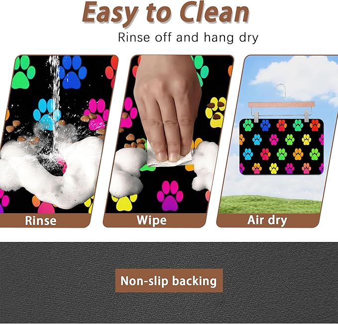 Cat Gradient Paw Print Dog Food Mat for Floors,Absorbent Pet Food and Water Bowl Mats,Non-Slip Pet Feeding Mat,Pet Supplies 16" x 24"