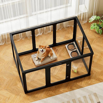 Jalove 30" H Clear Acrylic Plastic Dog Playpen Indoor, 10PCS for Puppy Cat Rabbit Ferret Transparent Pet Pen, Easy Assemble Whelping Crate Kennel Cage Enclosure, Ideal for Small to Medium Dogs, Black