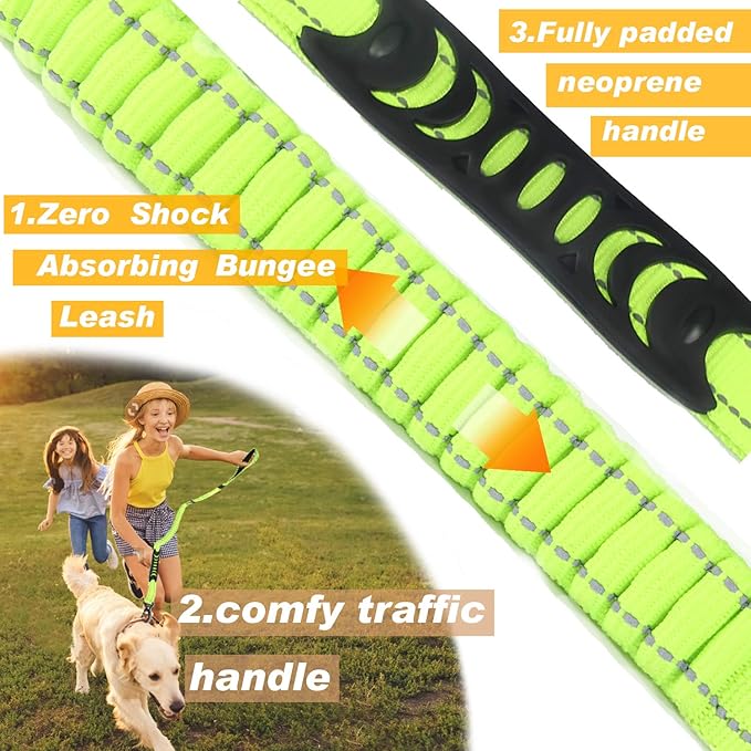 No-Pull Shock Absorbing Bungee Leash for Large Dogs, 4-6 FT Heavy Duty Dog Leash with Traffic Handle & Seat Belt Buckle, Reflective, Up to 150 Lbs