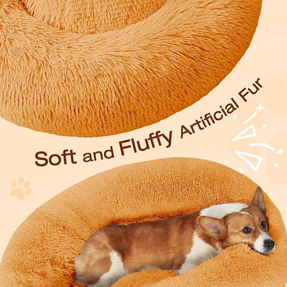 JOLLYVOGUE Dog Beds Large Sized Dog, 36 inches Calming Soft Anti-Anxiety Donut Dogs Bed, Washable Round Fluffy Cushion for Large Pets, Fits up to 80 lbs Pets