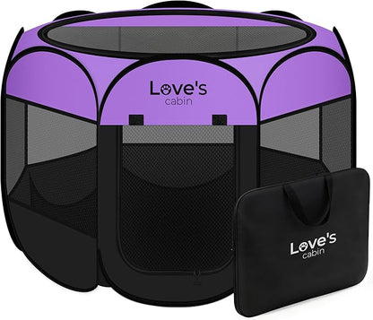 Love's cabin Pet Puppy Dog Playpen, Large Dog Tent Crates Cage Indoor/Outdoor, Portable Playpen for Cat, Foldable Pop Up Dog Kennel Playpen with Carring Case, Removable Zipper Top, Purple