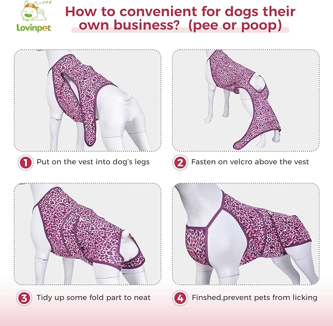 LovinPet Dog Recovery Suit for Large Medium Dogs - Professional Large Dog Recovery Suit,Post-Operative Vest E-Collar Alternative,Legs Without Coverage Design, Leopard Print Style, Pink,XXL