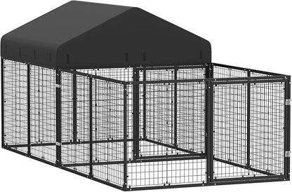 Petony Outdoor Dog Kennel with Dog Fence for Medium/Small Dogs Anti-Rust Coating Cage with Roof All Weather Resistant Dog House with Double Locks
