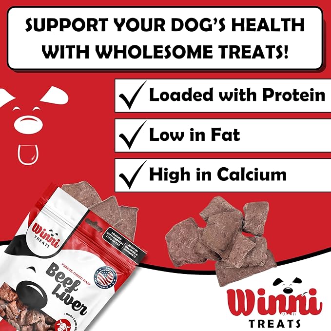 Winni Treats Freeze Dried Raw Beef Liver Dog Treats - Single Ingredient, Preservative-Free, Premium Beef Liver Treats, High in Protein, Calcium and Vitamin D, Low in Fat, Dog Treat Pack (4 Ounces)