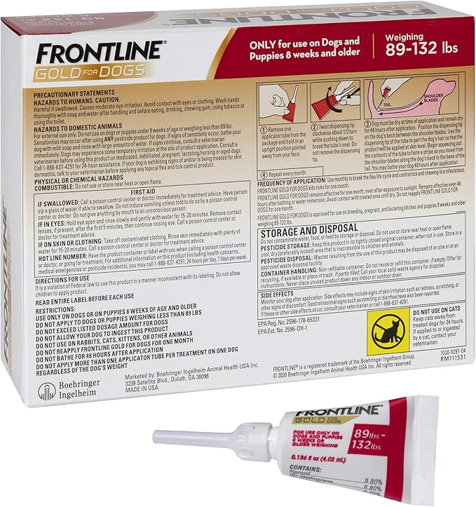 FRONTLINE Gold Flea & Tick Treatment for X-Large Dogs Up to 89 to 132 lbs., Pack of 6