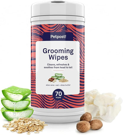 Petpost Large Grooming Wipes for Dogs | 70 Count Deodorizing Dog Cleaning Wipes with Coconut Extract & Aloe | Gentle Pet Wipes with Cherry Blossom Scent for Full-Body Grooming