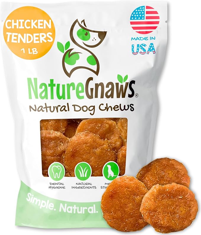 Nature Gnaws USA Chicken Tenders (1Lb) - Delicious Grain-Free Dog Treats for Small, Medium & Large Breeds - Natural Jerky Chews for Dogs.
