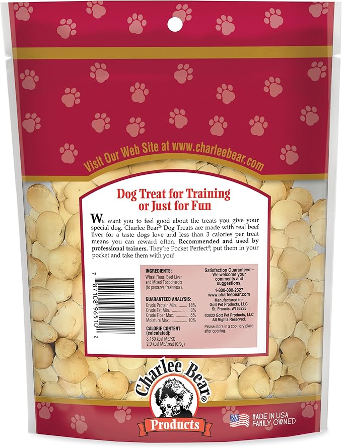 Charlee Bear Original Crunch Beef Liver Dog Treats,16 oz - Made in The USA,Natural Training Treats for Dogs,(Pack of 2)