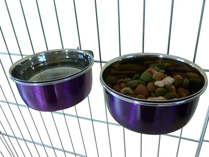 Ellie-Bo Pair of Dog Bowls for Crates/Cages or Pens, Small, 0.6 Litre, Purple