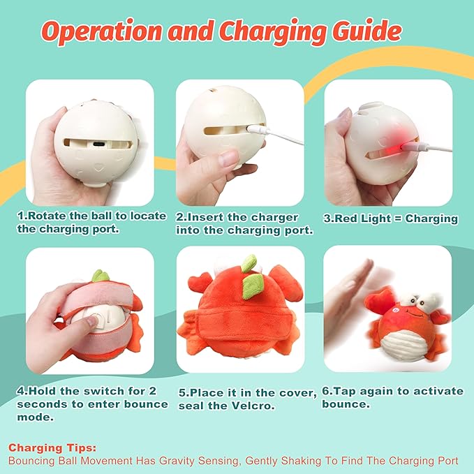 GUKCO Crab Interactive Dog Toys – Rechargeable Self-Play Toy with Motion-Activated Ball & Music Recording Modes for Small, Medium & Large Dogs, Moving Dog Toy to Keep Them Busy