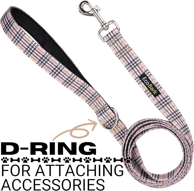 EcoBark Dog Leash - Soft & Reflective Comfort Leash with Padded Handle - Safe, Strong, & Durable for Small, Medium or Large Dogs (Tan Plaid)