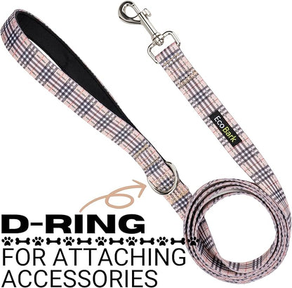 EcoBark Dog Leash - Soft & Reflective Comfort Leash with Padded Handle - Soft, Strong, & Durable for Small, Medium or Large Dogs (Tan Plaid)