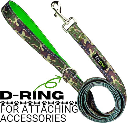 EcoBark Dog Leash - Soft & Reflective Comfort Leashes with Padded Handle - Safe, Strong, & Durable for Small, Medium or Large Dogs (Camo)