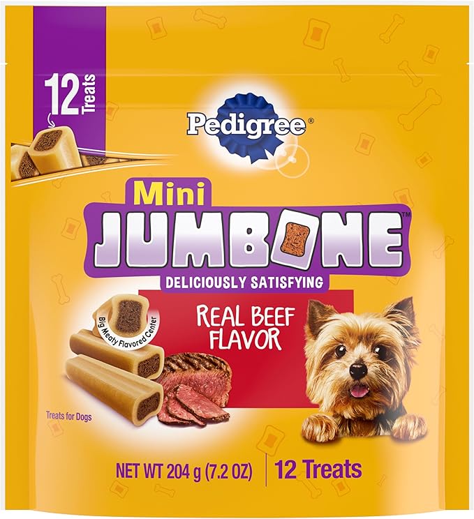 Pedigree Mini Jumbone Small Dog Treats, Dog Bone Like Shell with Beef Flavor, 12 Treats (Pack of 7)