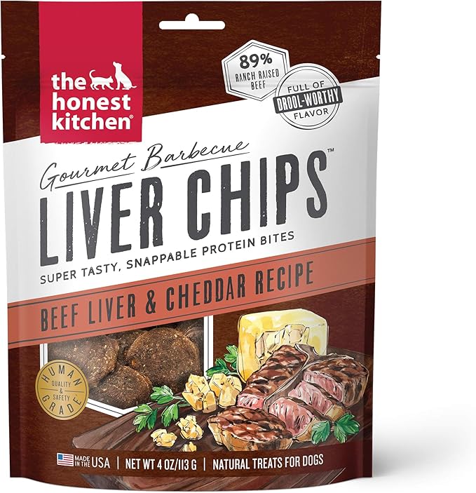 The Honest Kitchen Human Grade Dog Treats Gourmet Barbecue Liver Chips: Beef Liver & Cheddar Recipe, 4 oz Bag