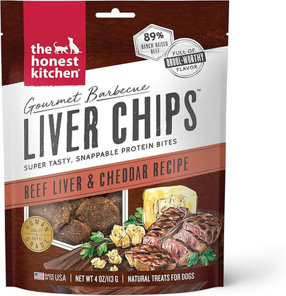 The Honest Kitchen Human Grade Dog Treats Gourmet Barbecue Liver Chips: Beef Liver & Cheddar Recipe, 4 oz Bag