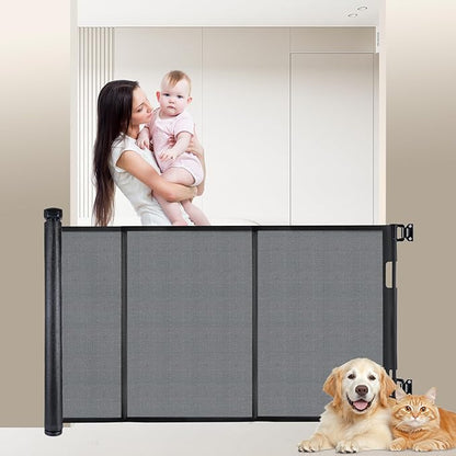 200 inches Extra Wide Retractable Baby Gate, 41.5 inches Tall Mesh Safety Gate for Oversized Openings, Living Rooms, Patios, Child & Pet Barrier for Indoor Outdoor Use, Black