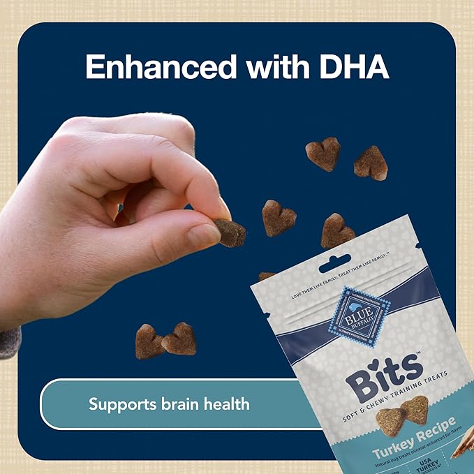 Blue Buffalo Bits Soft Dog Treats for Training, Made with Natural Ingredients & Enhanced with DHA, Turkey Recipe, 4-oz Bag