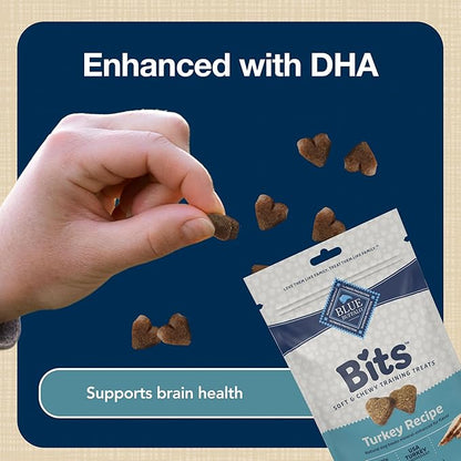 Blue Buffalo Bits Soft Dog Treats for Training, Made with Natural Ingredients & Enhanced with DHA, Turkey Recipe, 4-oz Bag