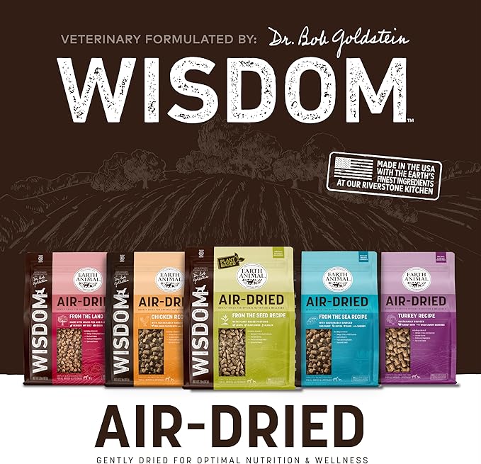 Earth Animal Wisdom Air Dried Dog Food - Chicken, Turkey & from The Sea Variety Pack Premium Natural Dry Dog Food for All Breeds & Ages - 2 Lbs Bag (3 Pack)