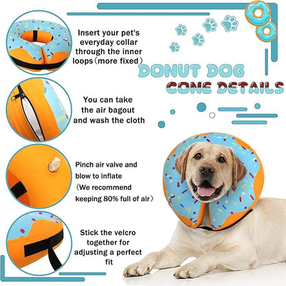 Recovery Donut Collar for Dogs & Cat,Inflatable Dog Cone Collar Alternative After Surgery,Soft Cone for Large Medium Small Dog,Adjustable Pet Neck Donut(Blue,Medium)