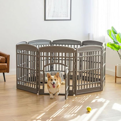 IRIS USA 34" Dog Playpen Tall Dog Playpen Indoor – 8-Panel Puppy Playpen with Door, 63 x 63 x 34, Extra Tall Dog Play Pen Indoors for Large Dogs, Plastic Pet Playpen, Indoor Dog Pen, Gray