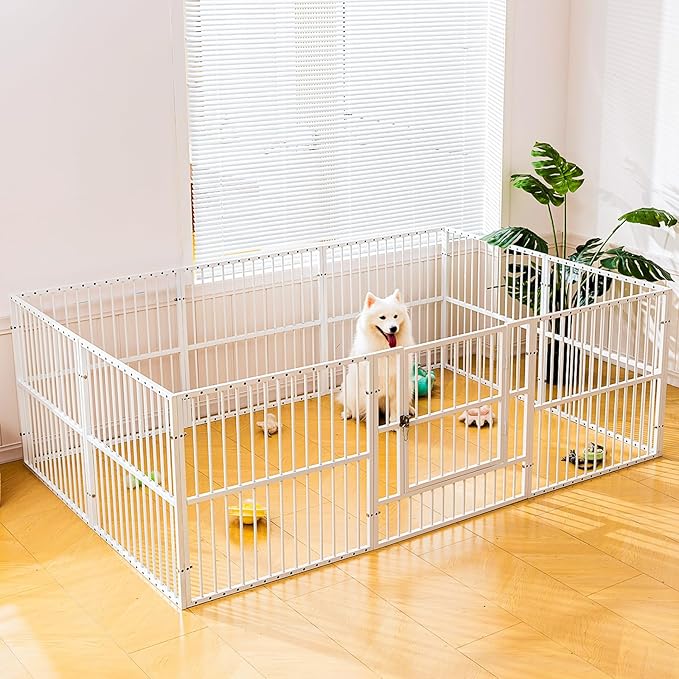 Dog Playpen - 32" Height Dog Pen, Heavy Duty Puppy Pen with Door, Safe & Sturdy, Easy Assemble for Indoor/Outdoor Pet Playpen (10 Panels with Door, White)