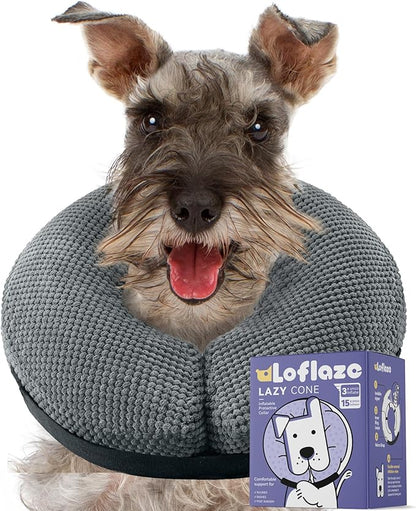 Loflaze Soft Inflatable Dog Cone Collar Alternative After Surgery - Dog Neck Donut E Collar for Large Medium Small Dogs Cats Post Surgery - Recovery Collar to Stop Licking - Grey, M+