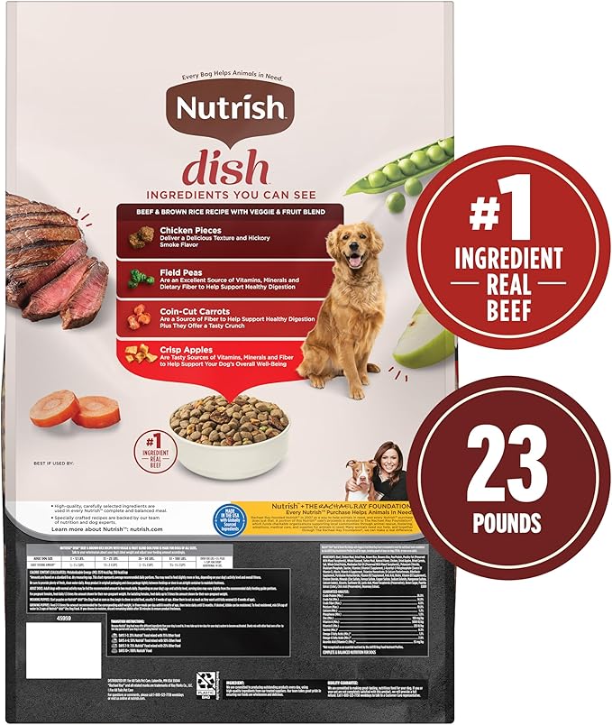 Nutrish Rachael Ray Dish Dry Dog Food Beef & Brown Rice Recipe with Veggie & Fruit Blend, 23 lb. Bag