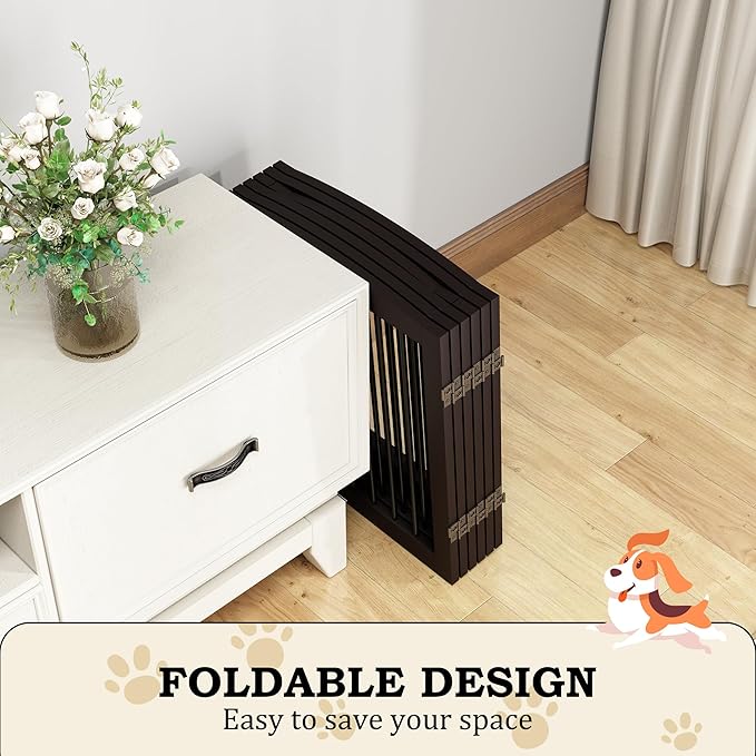 PUPETPO Freestanding Pet Gates with Walk Through Door, Dog Indoor Fence, Dog Gate for The House, Doorway, Stairs, Extra Wide Pet Gate, Support Feet Included, 120 Inch Wide, 6 Panels 24" Tall, Brown