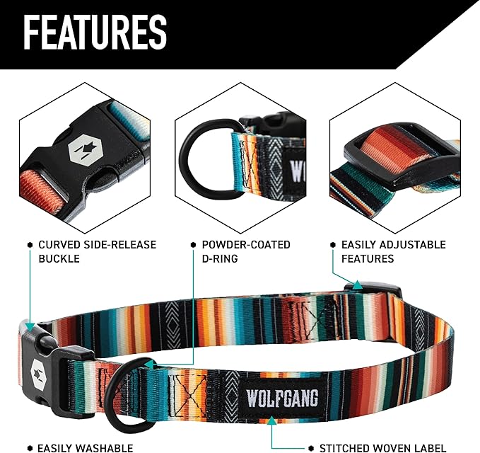 Wolfgang Heavy Duty Martingale Dog Collar with Quick Release Nylon Buckle for Walking & Training, LostArt Print, Large
