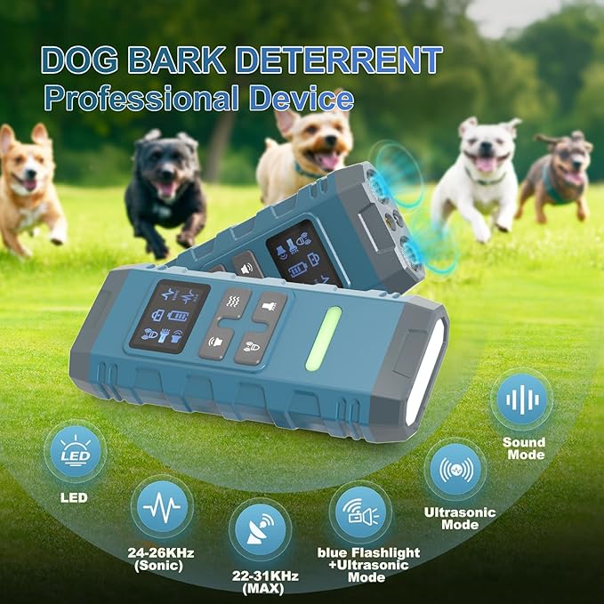 Dog Bark Deterrent Device,G3 Anti Barking Device for Dogs, Bark Stopper with Display,Ultrasound Dog Bark Deterrent,for Indoor/Outdoor/Safe and Effective Bark Stopper with Flashlight (Blue)